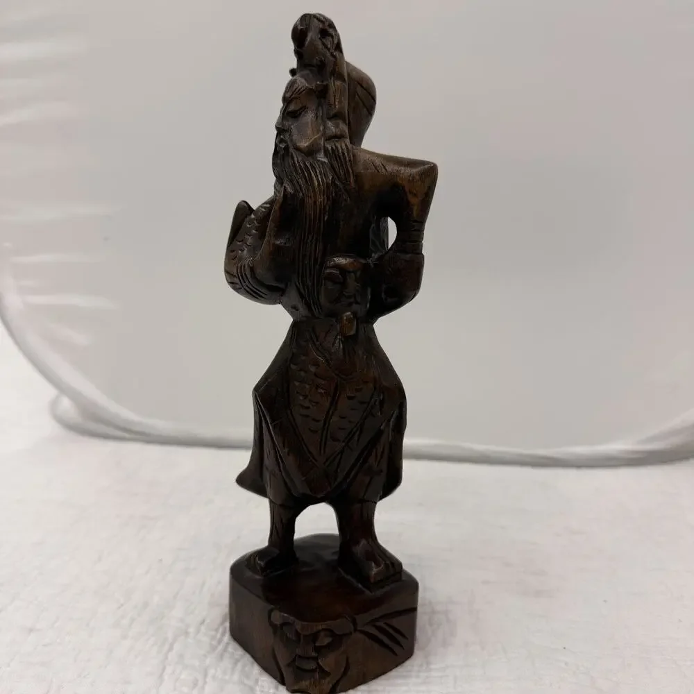 Vintage Carved Wooden Bearded Man Figurine Statue Brown Natural Finish